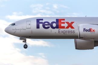 Close up of FedEx airplane.