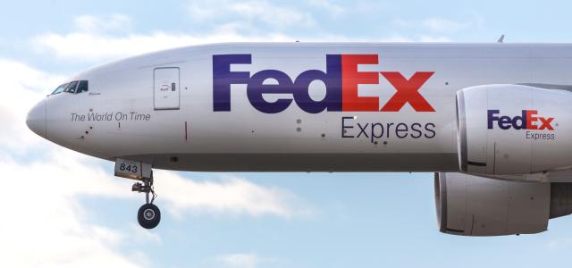 Close up of FedEx airplane.